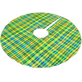 Neon Yellow Black Plaid Punk Tartan Polyester Weihnachtsbaumdecke (Schrägansicht)