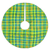 Neon Yellow Black Plaid Punk Tartan Polyester Weihnachtsbaumdecke (Vorderseite)
