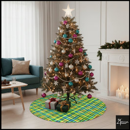 Neon Yellow Black Plaid Punk Tartan Polyester Weihnachtsbaumdecke