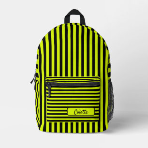 Neon Yellow Black Vintag Strip Name Bedruckter Rucksack