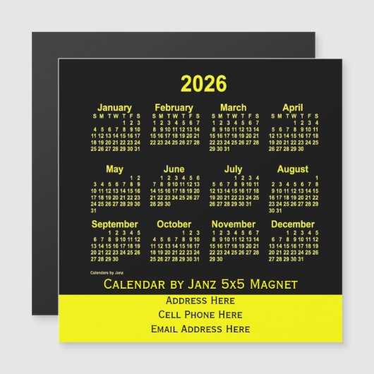 Neon Yellow Business Calendar von Janz Magnetkarte (Vorne/Hinten)