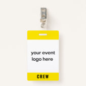 Neon Yellow Crew Staff Event Abzeichen Ausweis (Vorderseite mit Klammer)