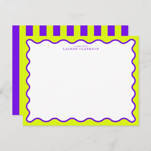 Neon Yellow-Green & Purple Wavy Note Card Einladung (Vorne/Hinten)