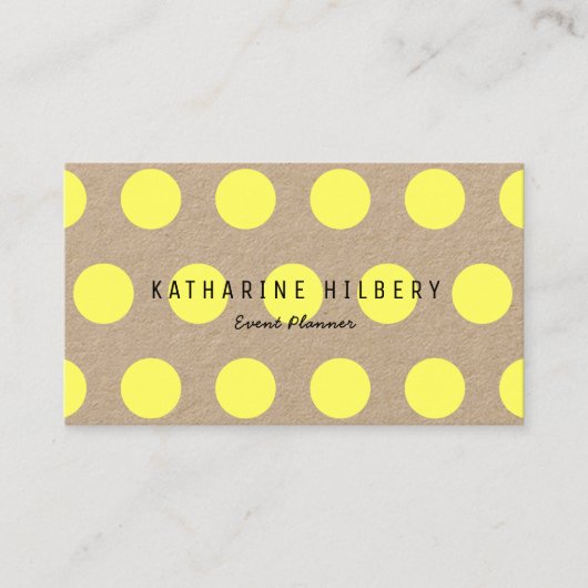 Neon Yellow Polka Dots Kraft Paper Business Card Visitenkarte (Vorderseite)