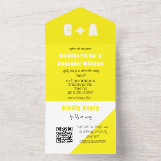 Neon Yellow Retro Modernes, feines Elegant All In One Einladung (Innen Boden)