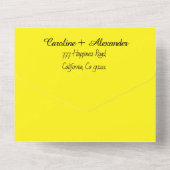 Neon Yellow Retro Modernes, feines Elegant All In One Einladung (Rückseite)