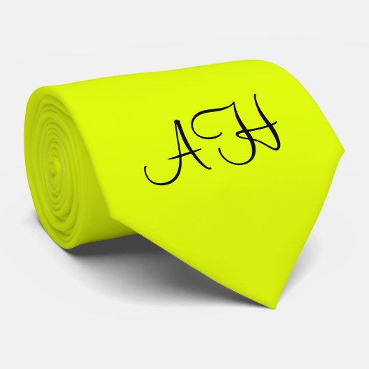 Neon Yellow Retro Monogramm Fluoreszenzröhre Krawatte (Gerollt)
