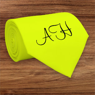 Neon Yellow Retro Monogramm Fluoreszenzröhre Krawatte