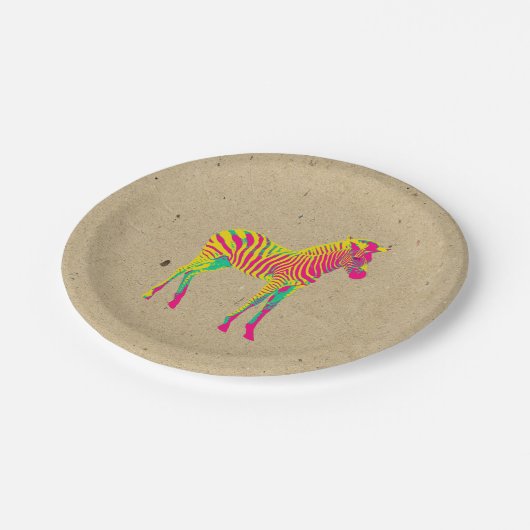 Neon Zebra Baby Animal Psychedelic Funky Retro Pappteller (Schrägansicht)