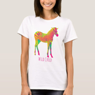 Neon Zebra Baby Animal Wild Child Funky Retro T-Shirt