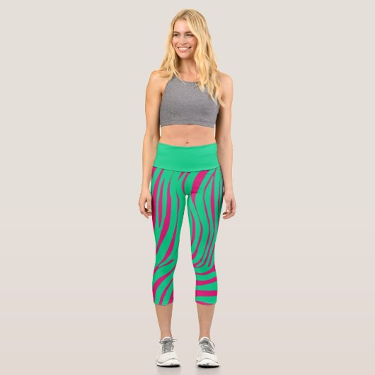 Neon-Zebra-Muster-Mode-Leggings Capri Leggings (Vorderseite)