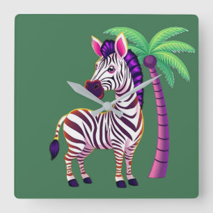 Neon-Zebra-Paradies Quadratische Wanduhr