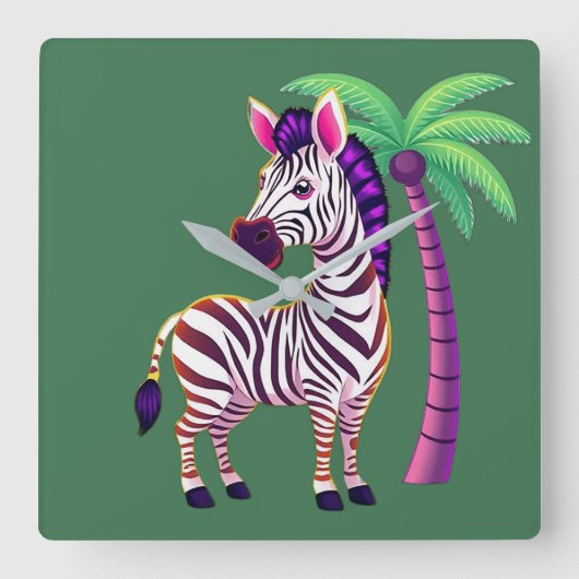 Neon-Zebra-Paradies Quadratische Wanduhr (Vorderseite)