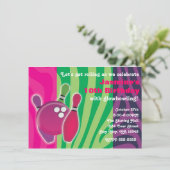 Neon Zebra Print Bowling Glow Bowl Party Einladung (Stehend Vorderseite)