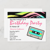 Neon Zebra Print & Cassette Band Geburtstag Einlad Einladung (Vorne/Hinten)