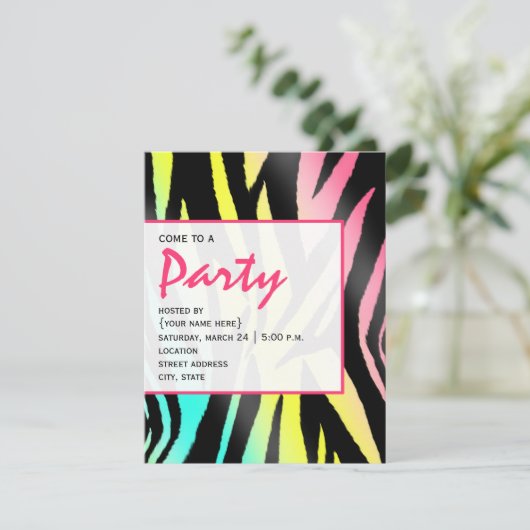 Neon Zebra Print Party Einladung (Stehend Vorderseite)