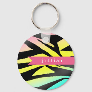 Neon Zebra Print Personalisiert Schlüsselanhänger