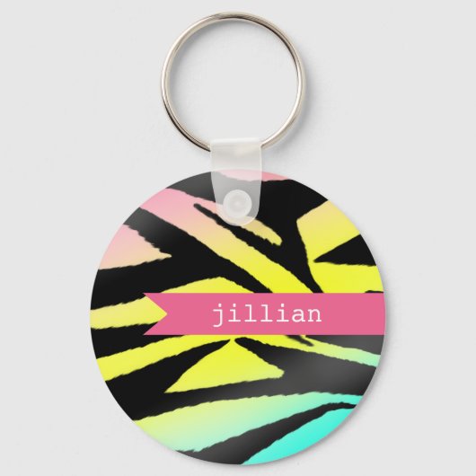 Neon Zebra Print Personalisiert Schlüsselanhänger (Vorderseite)
