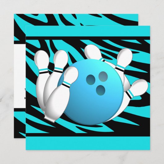 Neon Zebra Stripe Bowling Party Einladung (Vorne/Hinten)