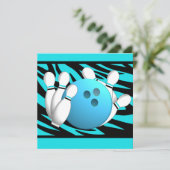 Neon Zebra Stripe Bowling Party Einladung (Stehend Vorderseite)