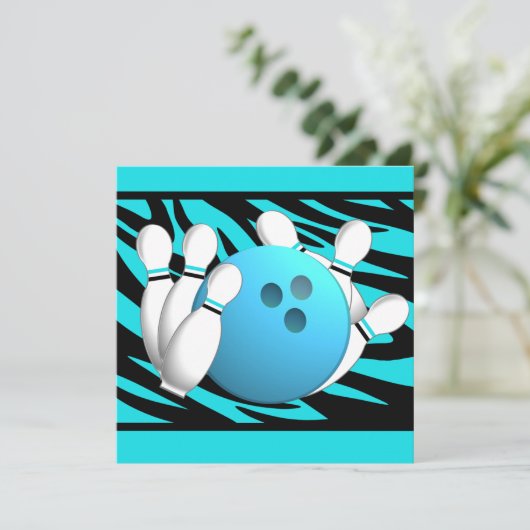 Neon Zebra Stripe Bowling Party Einladung (Stehend Vorderseite)