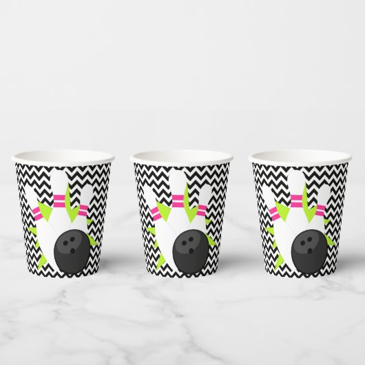 Neon Zickzack Bowling Party Paper Cups Pappbecher (Multi)