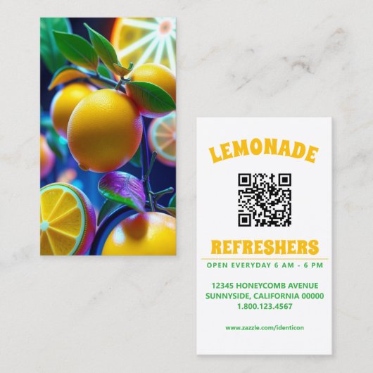 neon Zitronen Limetten mit QR-Code Visitenkarte (Vorne/Hinten)
