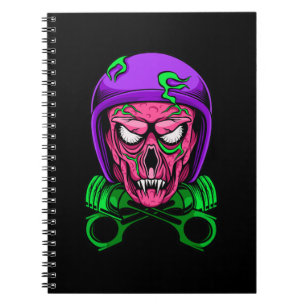 Neon-Zombie-Biker-Totenkopf-Kreuzkolben Notizblock