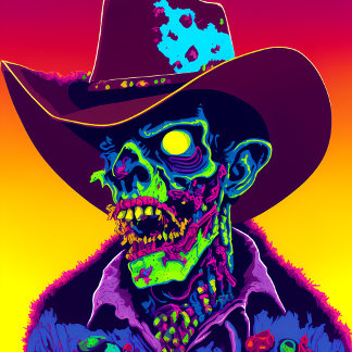 Neon Zombie Cowboy Quadratischer Aufkleber
