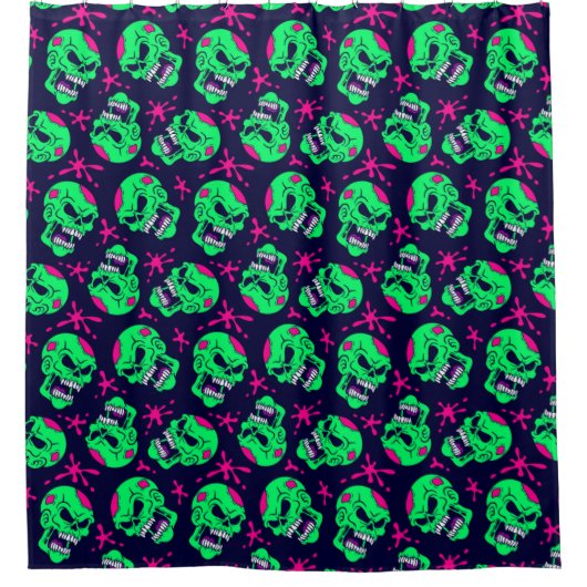 Neon Zombie Skulls Pattern Duschvorhang (Vorderseite)