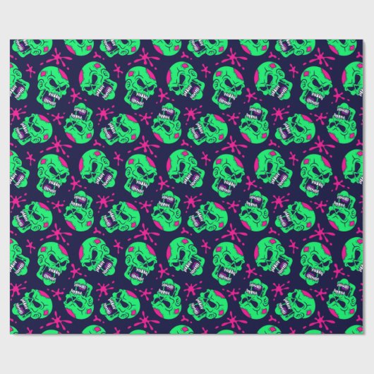 Neon Zombie Skulls Pattern Geschenkpapier (Flach)