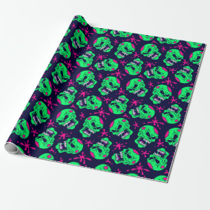 Neon Zombie Skulls Pattern Geschenkpapier