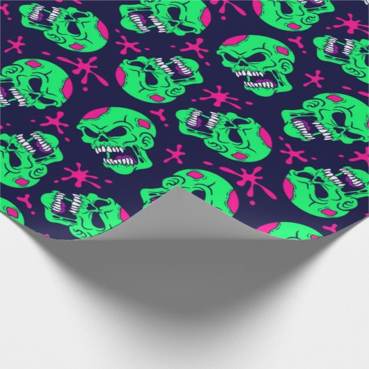 Neon Zombie Skulls Pattern Geschenkpapier (Ecke)