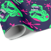 Neon Zombie Skulls Pattern Geschenkpapier (Rolleneckpunkt)