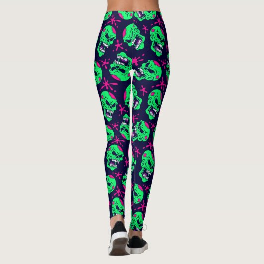 Neon Zombie Skulls Pattern Leggings (Rückseite)
