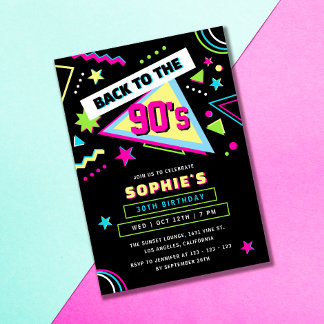 Neon Zurück zu den 90er Retro 30. Geburtstagsfeier Einladung