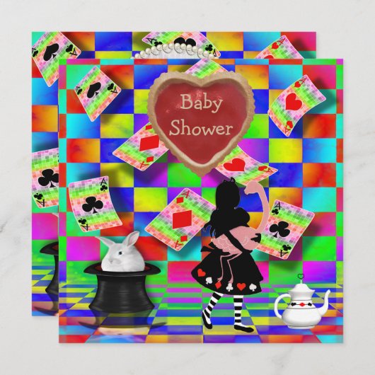 Neonalice- u. Flamingo-Stau-scharfe Herz-Babyparty Einladung (Vorne/Hinten)