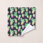 NeonAquarell-Kakteen im Topf-Muster Badhandtuch Set (Waschlappen)