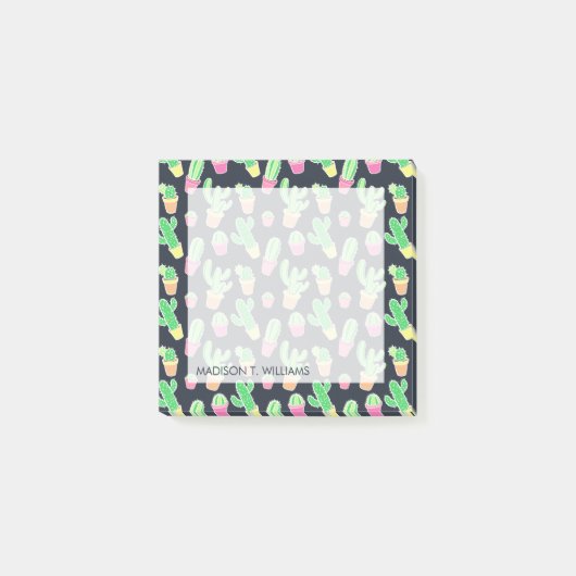 NeonAquarell-Kakteen im Topf-Muster Post-it Klebezettel (Vorderseite)