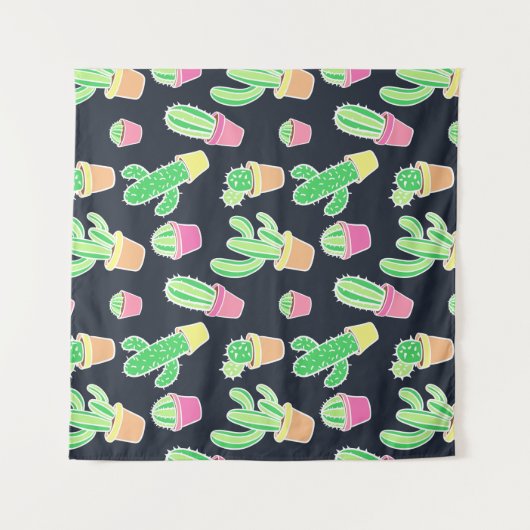 NeonAquarell-Kakteen im Topf-Muster Wandteppich (Vorderseite)