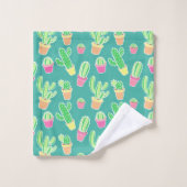 NeonAquarell-Kaktus im Topf-Muster Badhandtuch Set (Waschlappen)