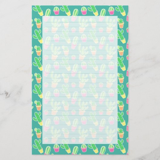 NeonAquarell-Kaktus im Topf-Muster Briefpapier (Vorderseite)