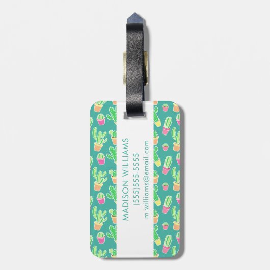 NeonAquarell-Kaktus im Topf-Muster Gepäckanhänger (Rückseite vertikal)