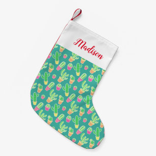 NeonAquarell-Kaktus im Topf-Muster Kleiner Weihnachtsstrumpf