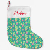 NeonAquarell-Kaktus im Topf-Muster Kleiner Weihnachtsstrumpf (Vorderseite)