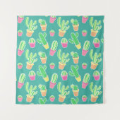 NeonAquarell-Kaktus im Topf-Muster Wandteppich (Vorderseite (Horizontal))
