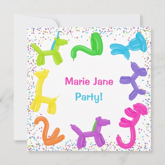 Neonballons, Tierballons Einladung (Rückseite)