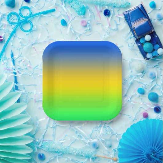 Neonblau, gelb, grüner Farbverlauf, ombre. Pappteller (Party)