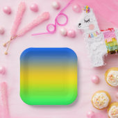 Neonblau, gelb, grüner Farbverlauf, ombre. Pappteller (Party)