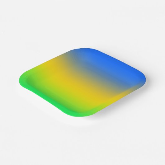Neonblau, gelb, grüner Farbverlauf, ombre. Pappteller (Gewinkelt)